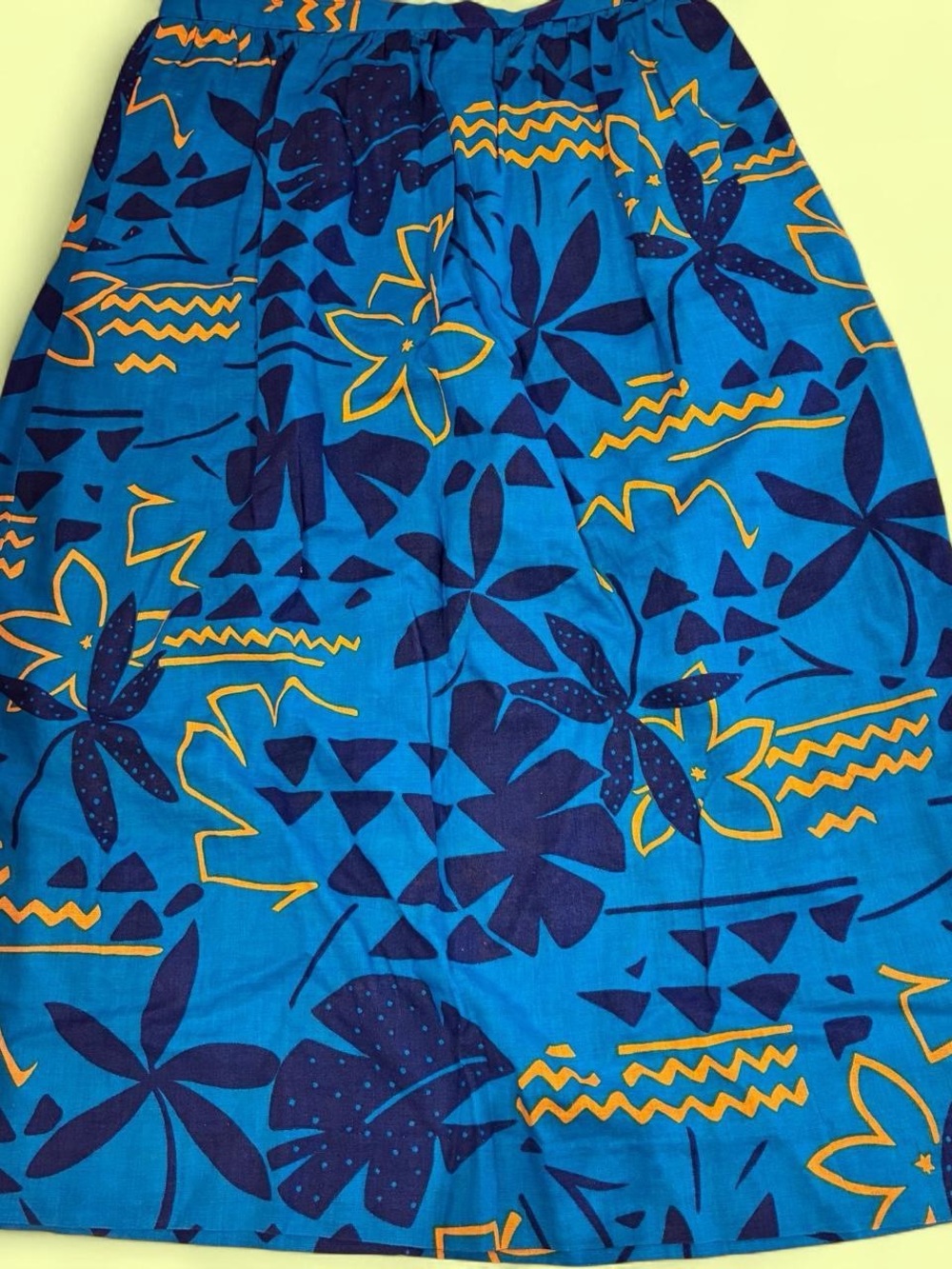Liz Claiborne Vintage Bright Blue Floral A-Line Skirt Yellow Retro Tiki Sz 10